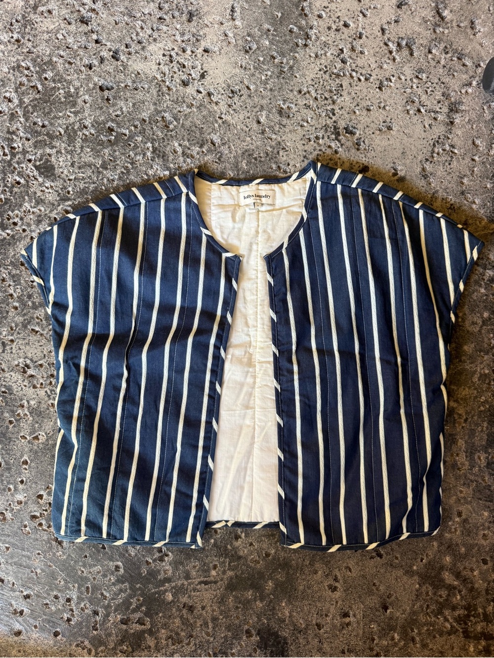 Soft Navy & White Striped Open-Front Vest